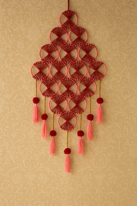 Handmade Bohemian Wall Hanging with Tassels - Red and Pink Decor Handmade Bohemian Wall Hanging with Tassels - Red and Pink Decor