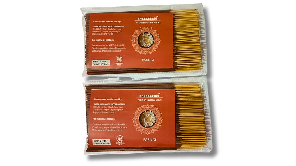 Bhabagrahi Premium Charcoal Free Incense Sticks | High Grade Parijat Fragrances (8 Inch,  300 Units, Set of 2)