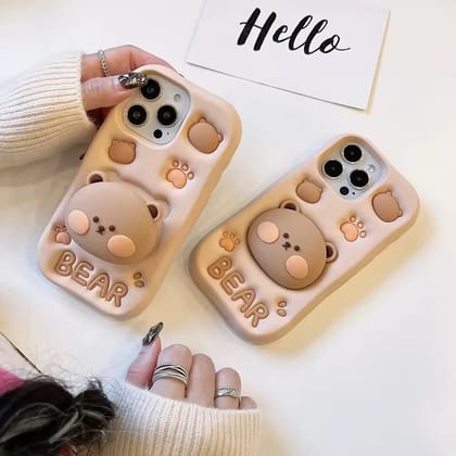Samsung 3D Cute Teddy Bear Stand Holder Soft Silicone Rubber Case-Samsung S25 Ultra