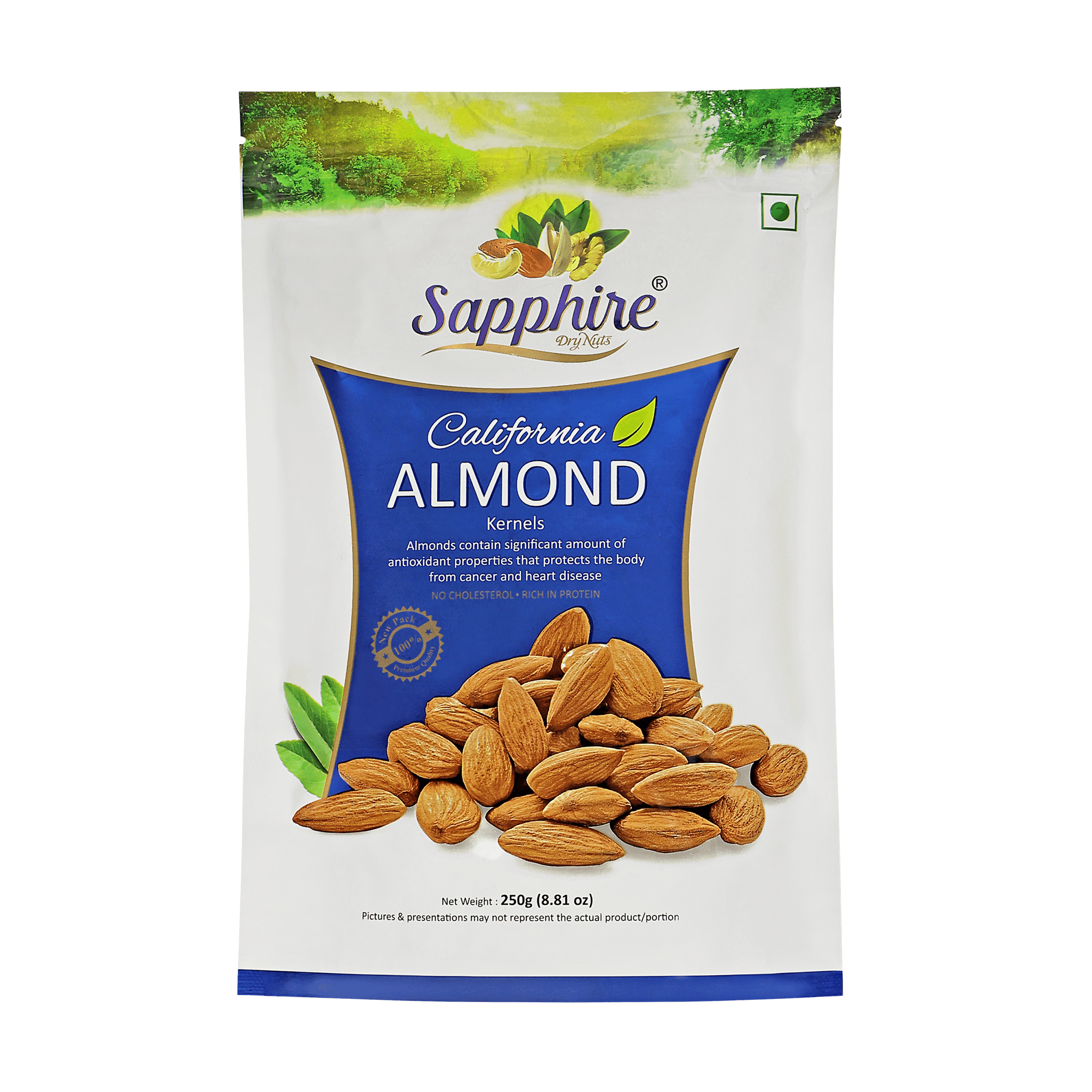 Sapphire Dry Nuts California Almond 250gm Blue pack