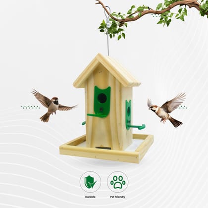 Ami JIvdaya Small Wooden Hanging Bird Feeder.