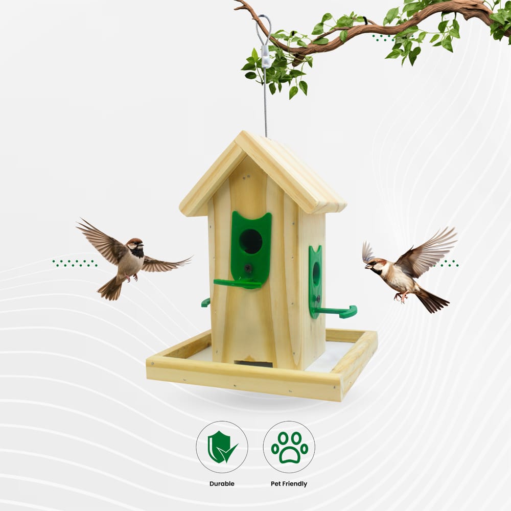 Ami JIvdaya Small Wooden Hanging Bird Feeder.