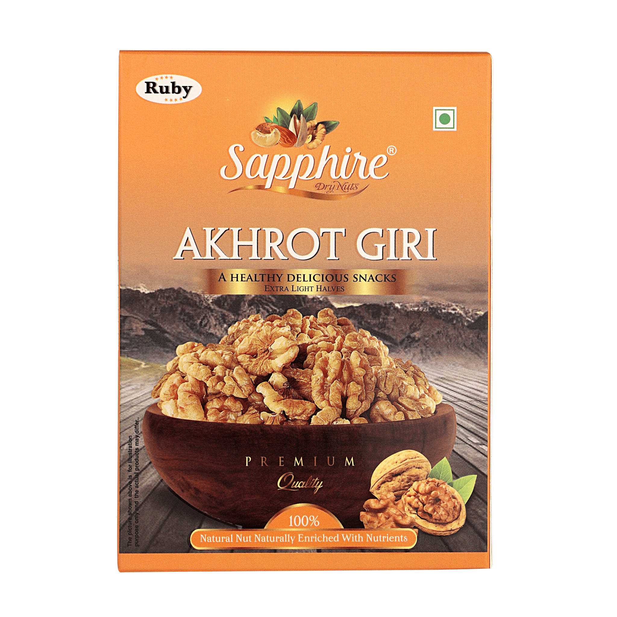 Sapphire Dry Nuts California Walnut Kernels Akhrot Giri Ruby Orange Box - 250 gm 