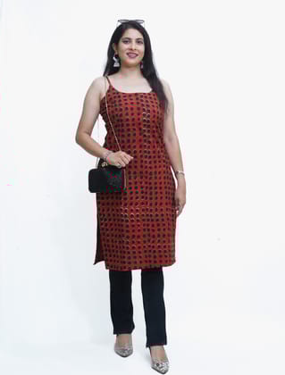 Women's pure cotton hand block printed rust ::Black fusion kurta