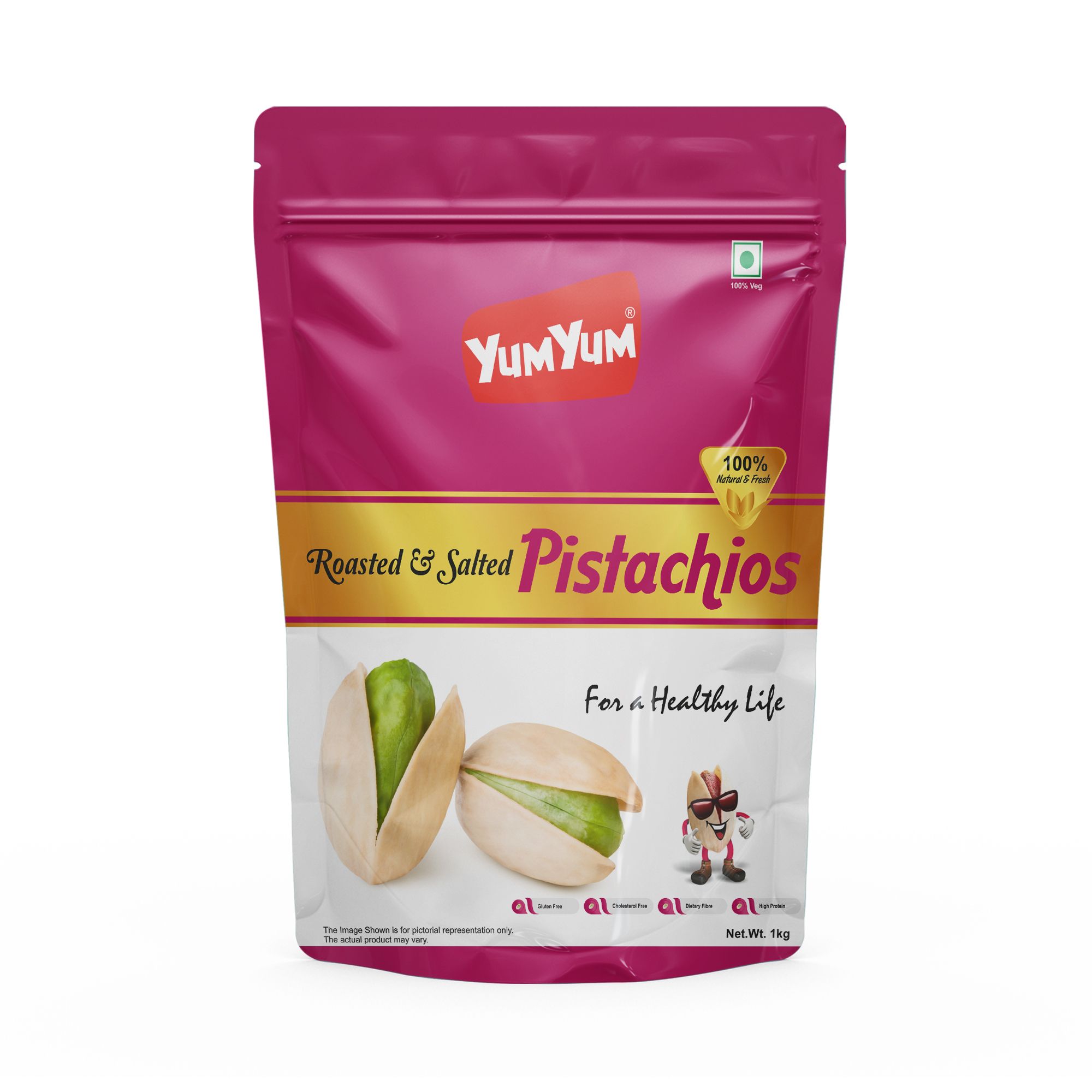 YUM YUM Roasted & Salted Jumbo Size Pistachios Nut 1kg | Pista Dry Fruits | Super Crunchy & Delicious Whole Shelled Nuts | Gluten Free & Low-Calorie - 1kg pouch