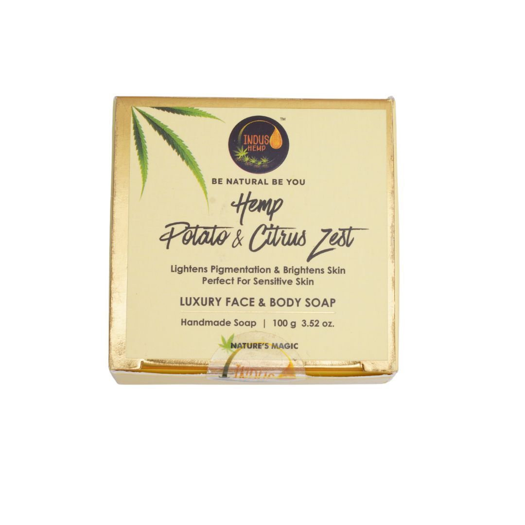 INDUS HEMP POTATO & CITRUS ZEST | LUXURY FACE & BODY SOAP | LIGHTNES PIGMENTATION & BRIGHTENS SKIN PERFECT FOR SENSITIVE SKIN | HANDMADE SOAP | 100g 3.52 oz