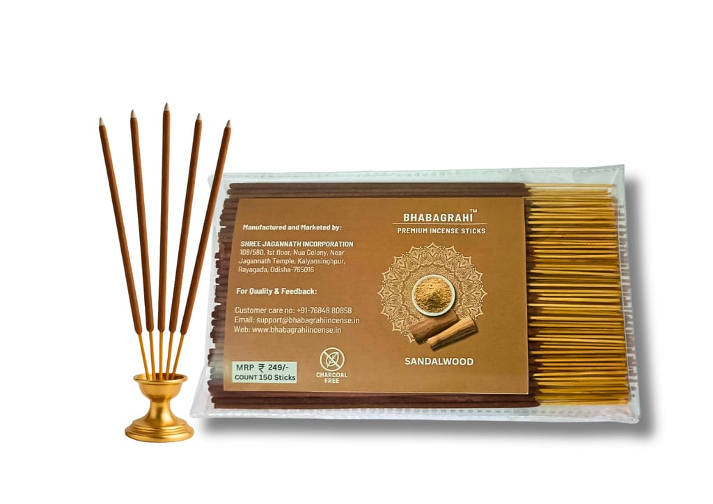 Bhabagrahi Premium Charcoal Free Incense Sticks | High Grade Sandalwood Fragrances (8 Inch, 150 Units, Set of 1)