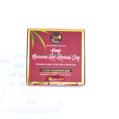 INDUS HEMP MOROCCAN RED RHASSOUL CLAY| LUXURY SHAMPOO BAR|STIMULATES SCALP FOR SOFT FULLER & SHINIER HAIR | HANDMADE SOAP| 100G 3.52 oz