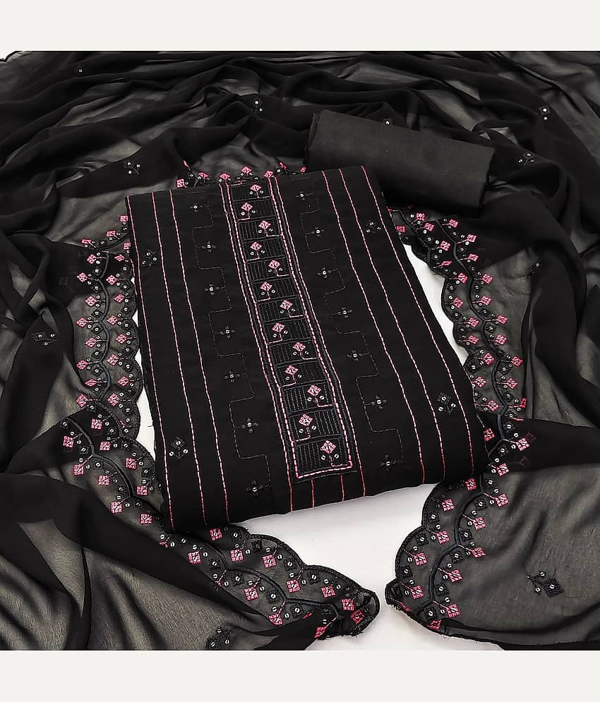 Rangtulika Ethnics Unstitched Georgette Applique Dress Material - Black ( Pack of 1 )