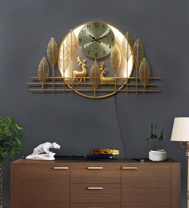 Golden Deer and Leaf Wall Clock - Elegant Home Decor Golden Deer and Leaf Wall Clock - Elegant Home Decor