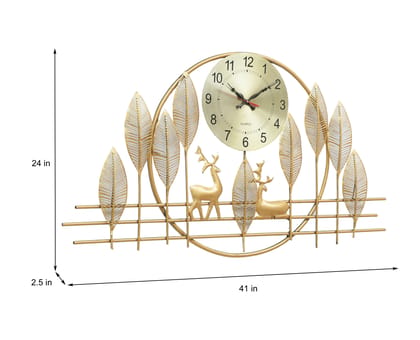 Golden Deer and Leaf Wall Clock - Elegant Home Decor