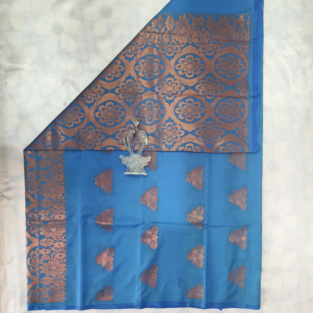 Soft Silk Saree with Blouse - Sky Blue