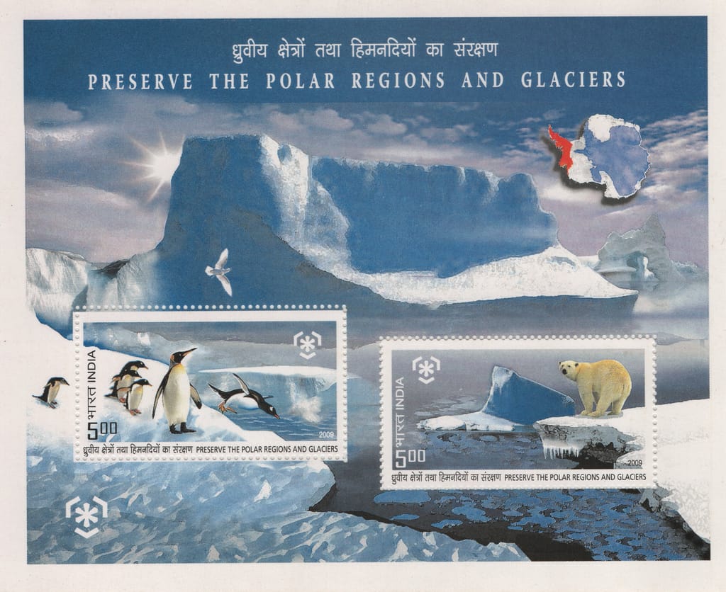 Shobhaphila's 2009 Preserve Polar Regions & Glaciers Indian Miniature Sheet( 19th Dec 2009 )