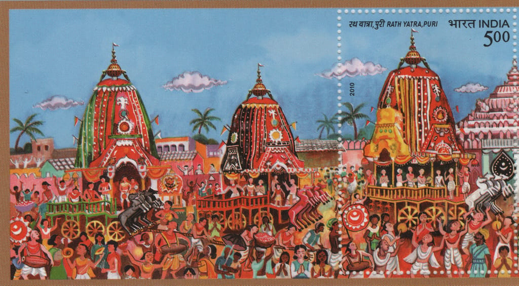 Shobhaphila's 2010  Rath Yatra, Puri Indian Miniature Sheet( 9th July 2010 )