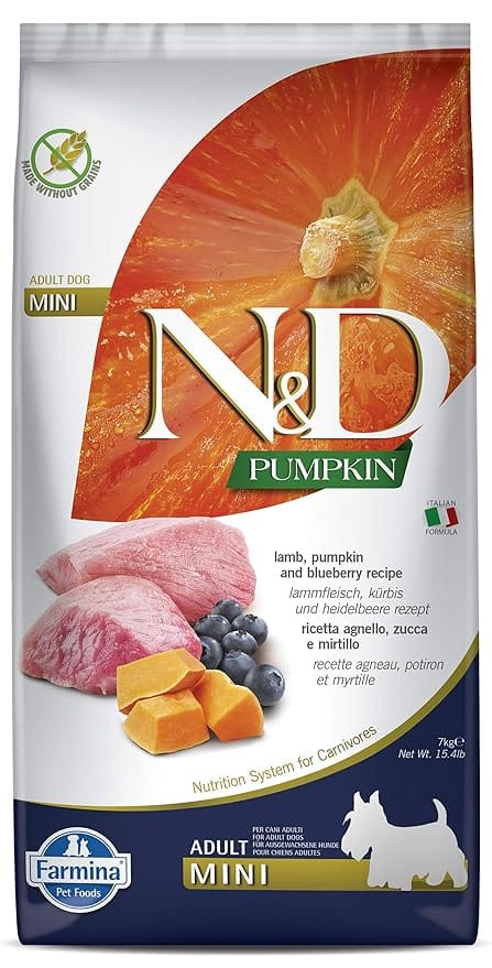 Farmina N&D Pumpkin Grain Free Lamb & Blueberry Adult Mini Breed Dog Food