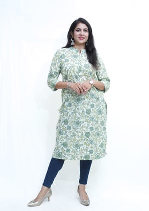 Women's pure cotton straight Olive Green embellished kurta Women's pure cotton straight Olive Green embellished kurta