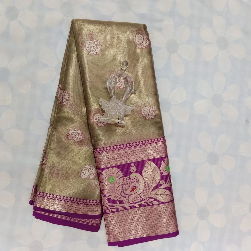 Tissue Silk Cotton Saree with Blouse - Sandal