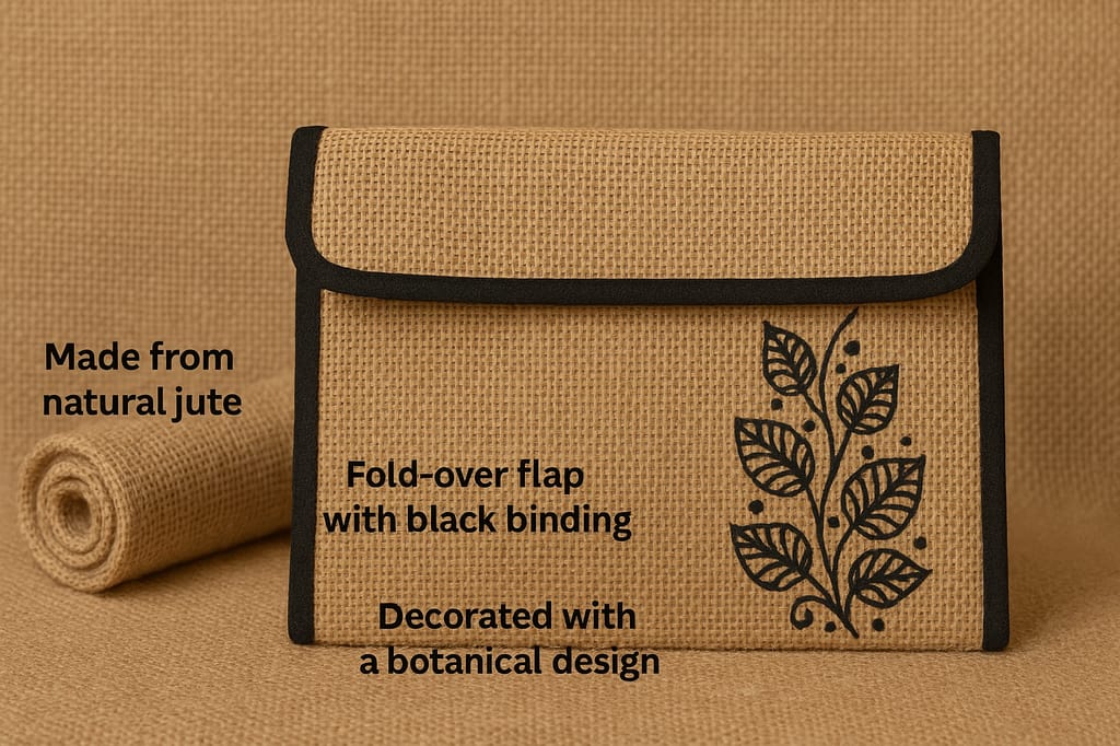 Handcrafted Jute Document Pouch with Leaf Motif