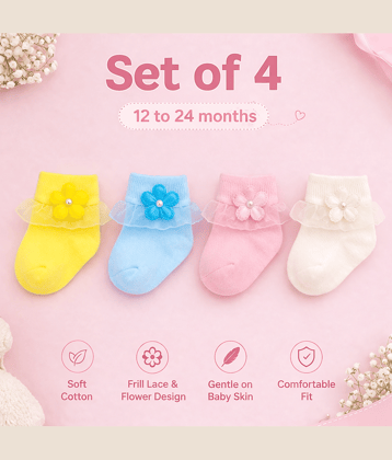 BBYARAJ Pack of 4 Baby Girls Polyester Ankle Length Socks ( Black )