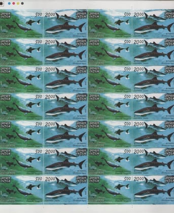 Shobhaphila's Indian Se-Tenants Sheet - Gangetic Dolphin & Butanding - Indo Philippines Stamp ( 16th Nov 2009)