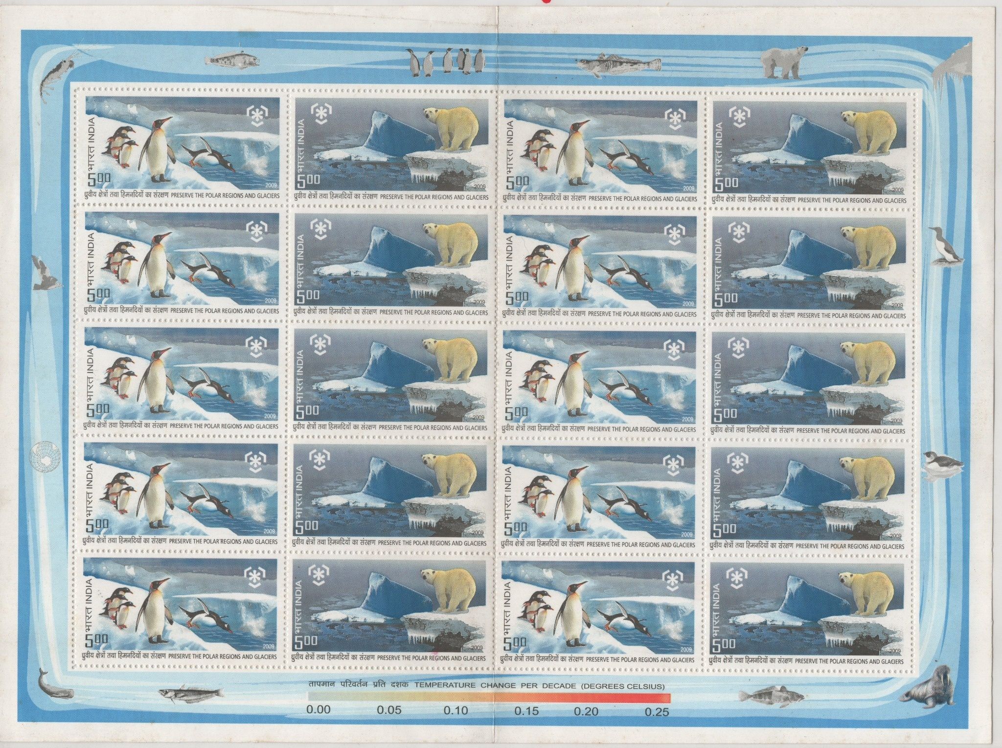 Shobhaphila's Indian Se-Tenant Sheet - Preserve Polar Regions & Glaciers Stamp ( 19th Dec 2009)
