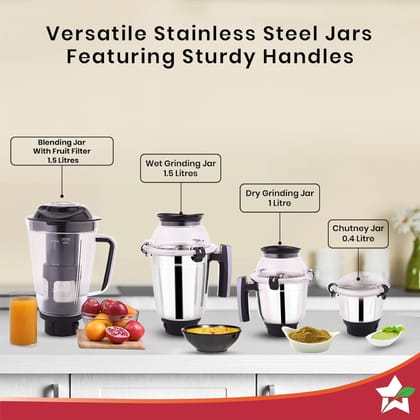 Wonderchef Galaxy Mixer Grinder 4 Stainless Steel Jars 750w