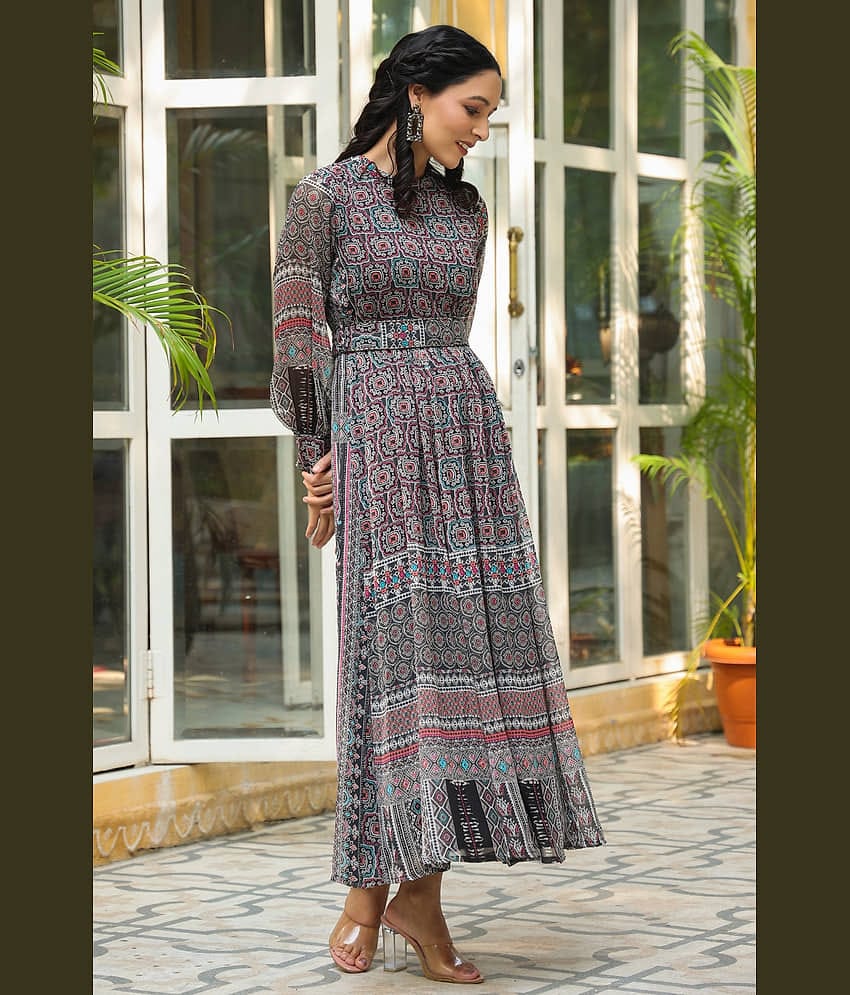 Juniper - Navy Chiffon Women's Fit & Flare Dress ( Pack of 1 )