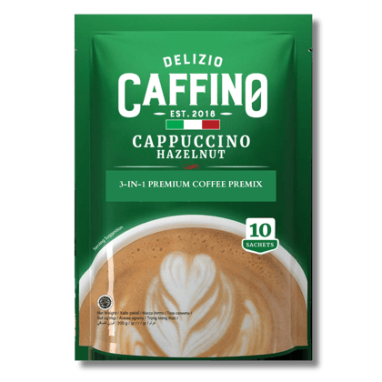 CAFFINO Cappuccino Hazelnut Coffee with Real Milk & Real Coffee, 200g Pack (10 Sachet X 20g), Instant Coffee, The Product of Indonesia (Imported)