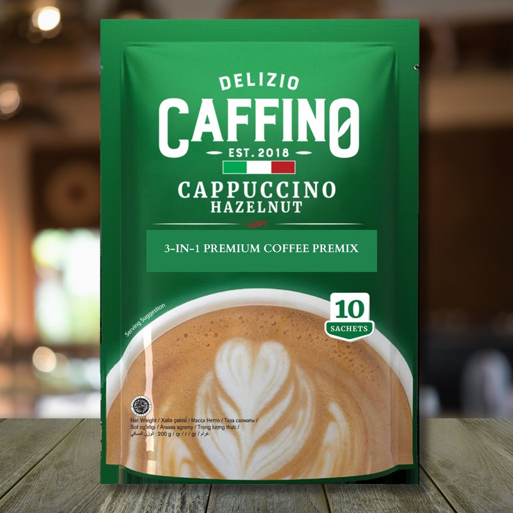 CAFFINO Cappuccino Hazelnut Coffee with Real Milk & Real Coffee, 200g Pack (10 Sachet X 20g), Instant Coffee, The Product of Indonesia (Imported)