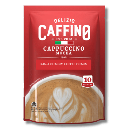 CAFFINO Cappuccino Mocha Coffee with Real Milk & Real Coffee, 200g Pack (10 Sachet X 20g), Instant Coffee, The Product of Indonesia (Imported)
