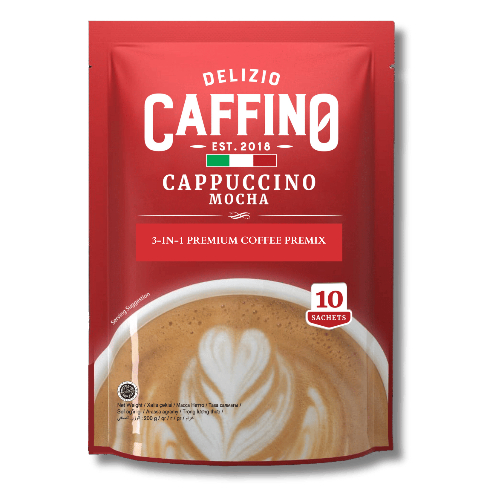 CAFFINO Cappuccino Mocha Coffee with Real Milk & Real Coffee, 200g Pack (10 Sachet X 20g), Instant Coffee, The Product of Indonesia (Imported)