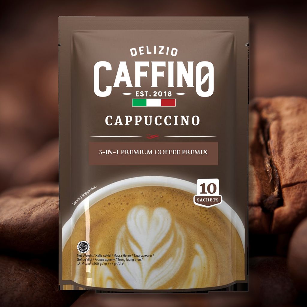 CAFFINO Cappuccino Classic Coffee with Real Milk & Real Coffee, 200g Pack (10 Sachet X 20g), Instant Coffee, The Product of Indonesia (Imported)