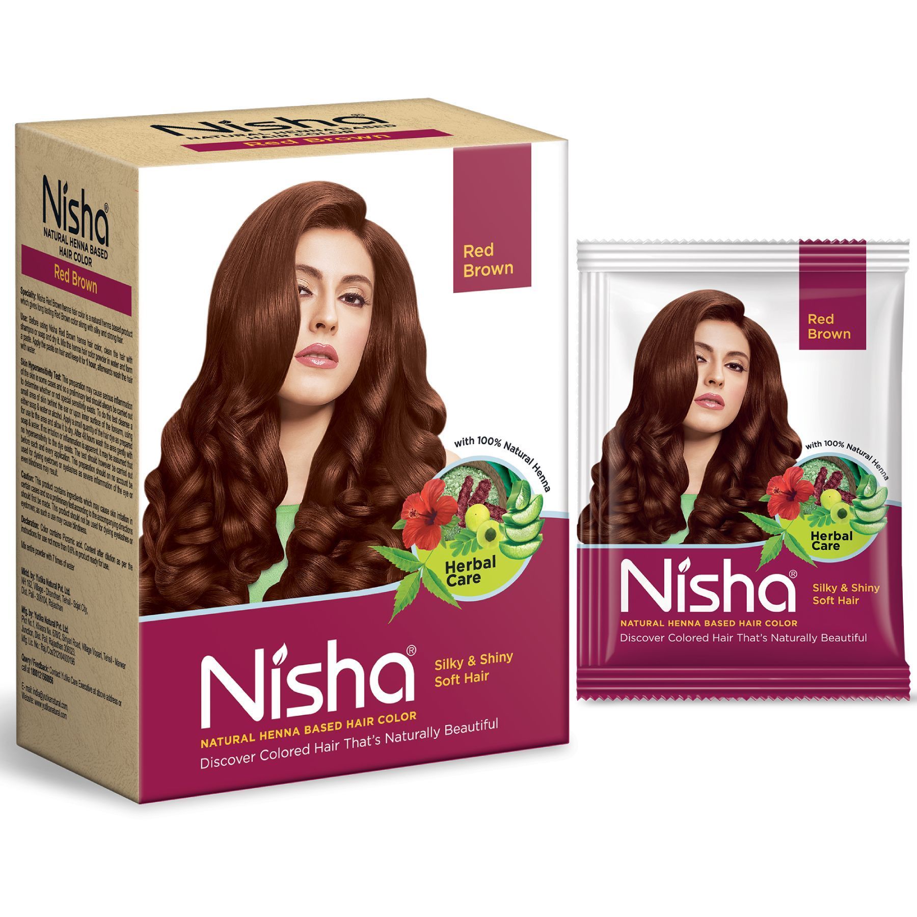 Nisha Henna Based Hair Color Red Brown 90g Pack of 1, Henna Powder