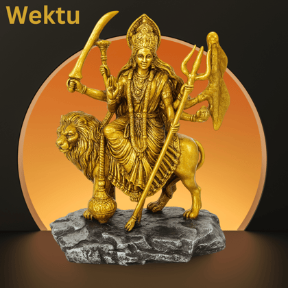 Gold-toned Maa Durga Statue with Lion - Divine Home Decor/PolyResin/01
