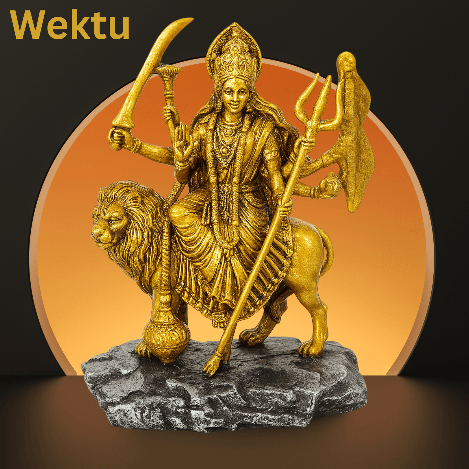 Gold-toned Maa Durga Statue with Lion - Divine Home Decor/PolyResin/01