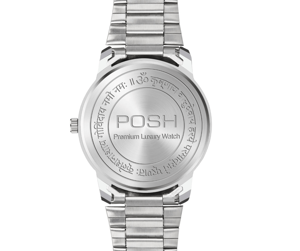 Wektu/POSH Premium Luxury Silver Watch with Engraved Detail