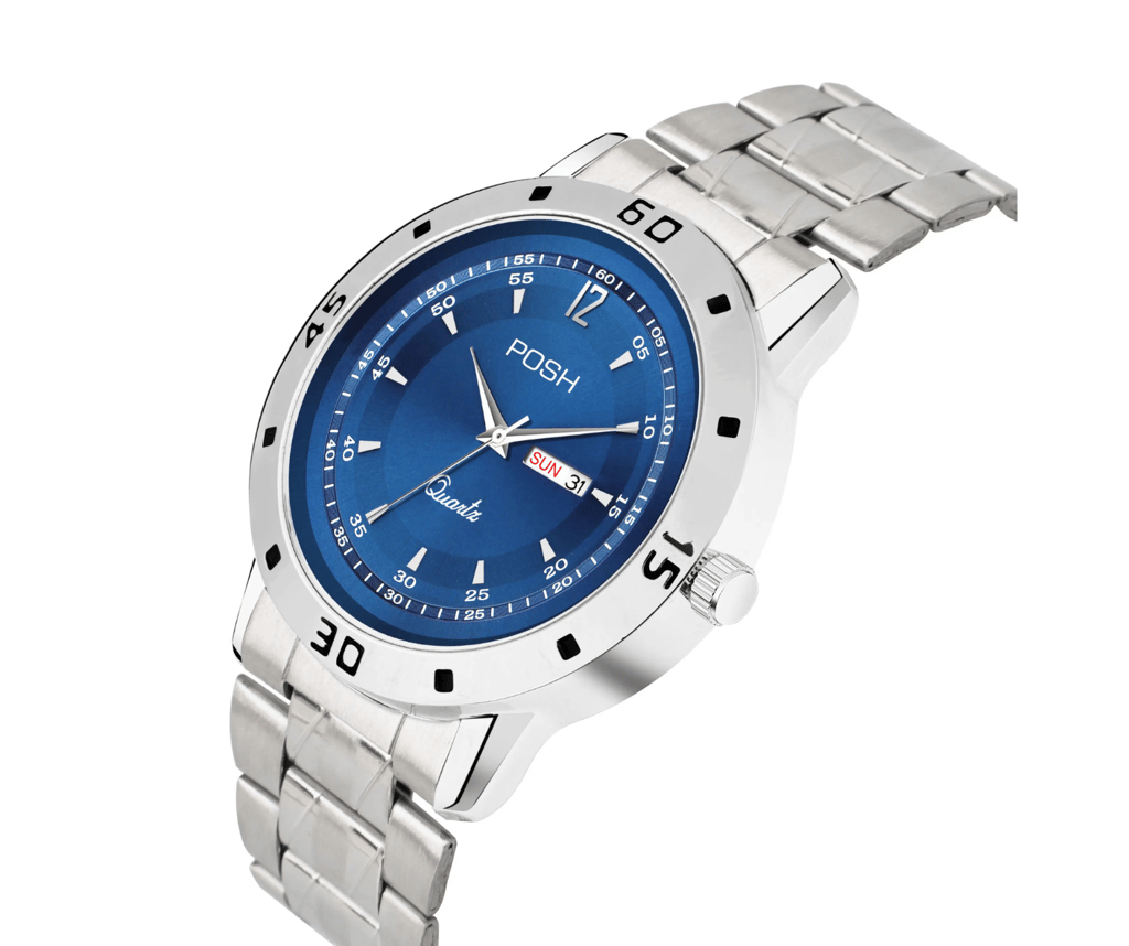 Wektu/POSH Premium Luxury Silver Watch with Engraved Detail