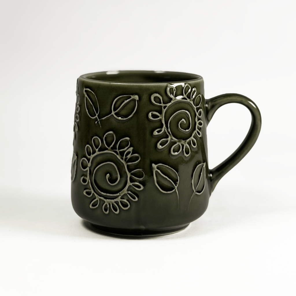 Heritales Olive Bloom Ceramic Mug for Coffee, Milk & Tea Lovers – 350 ML | Handcrafted in India | Vegan, Bone China-Free | Microwave, Dishwasher & Freezer Safe | Premium Artisanal Mug–  Set of 1