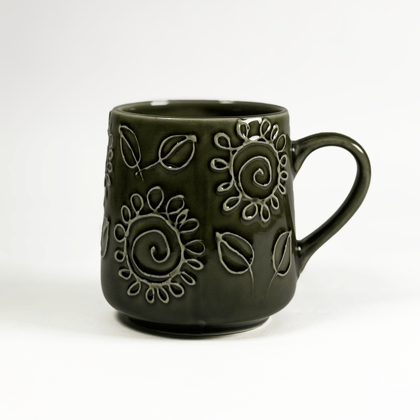 Heritales Olive Bloom Ceramic Mug for Coffee, Milk & Tea Lovers – 350 ML | Handcrafted in India | Vegan, Bone China-Free | Microwave, Dishwasher & Freezer Safe | Premium Artisanal Mug–  Set of 1