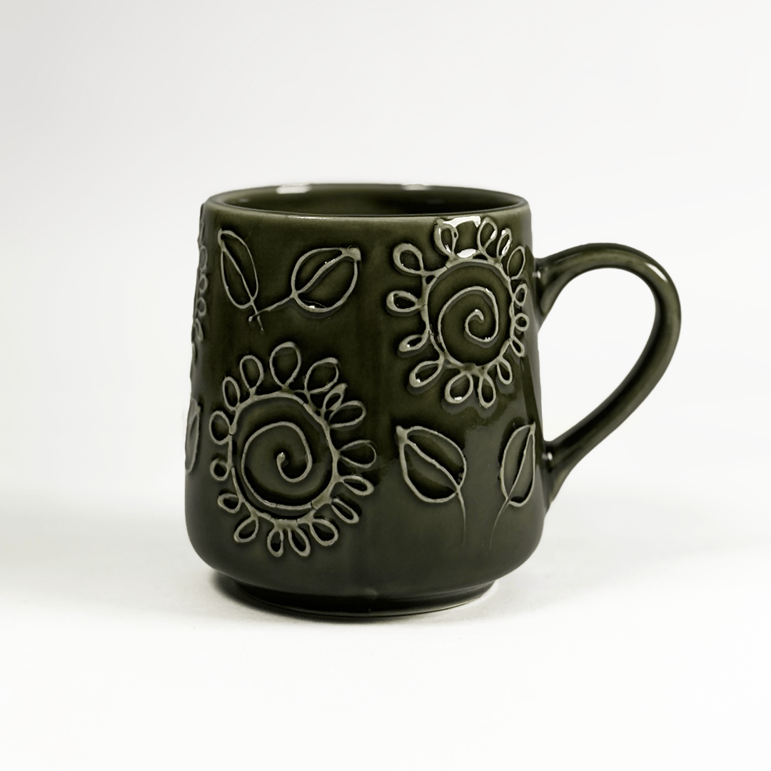 Heritales Olive Bloom Ceramic Mug for Coffee, Milk & Tea Lovers – 350 ML | Handcrafted in India | Vegan, Bone China-Free | Microwave, Dishwasher & Freezer Safe | Premium Artisanal Mug–  Set of 1