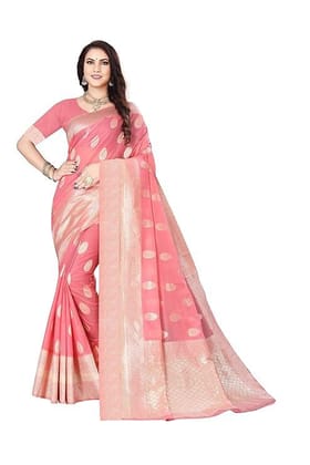 PARIJAT STORE Solid Cotton Silk Saree with Unstitched Blouse Piece, PINK