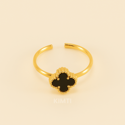 Black Leaf White Clover Charm Ring