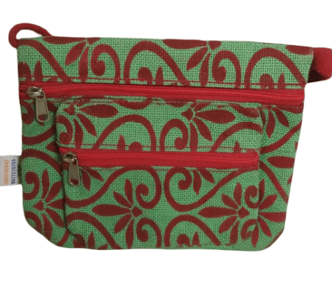 Green & Red Jute Clutch with Floral Pattern