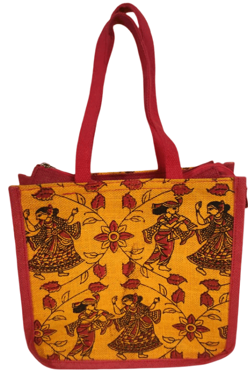 Artistic Jute Tote Bag with Traditional Print