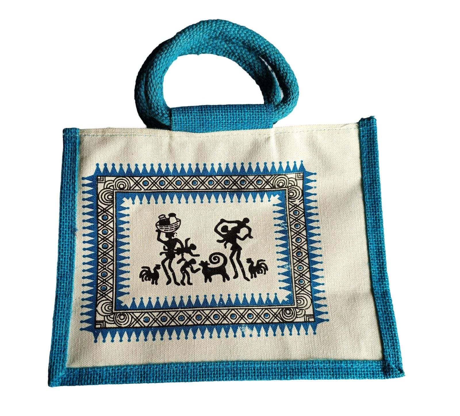 Tribal Art Jute Shopping Bag - Eco-Friendly Tote