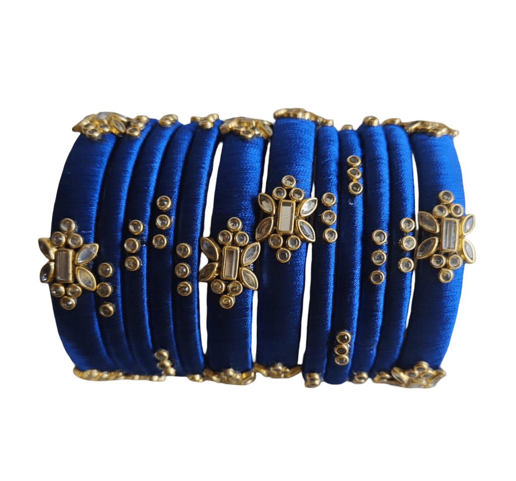 Royal Blue Silk Thread Bangles with Golden Embellishments