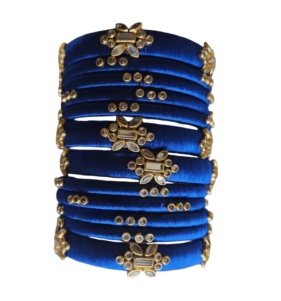 Royal Blue Silk Thread Bangles with Golden Embellishments