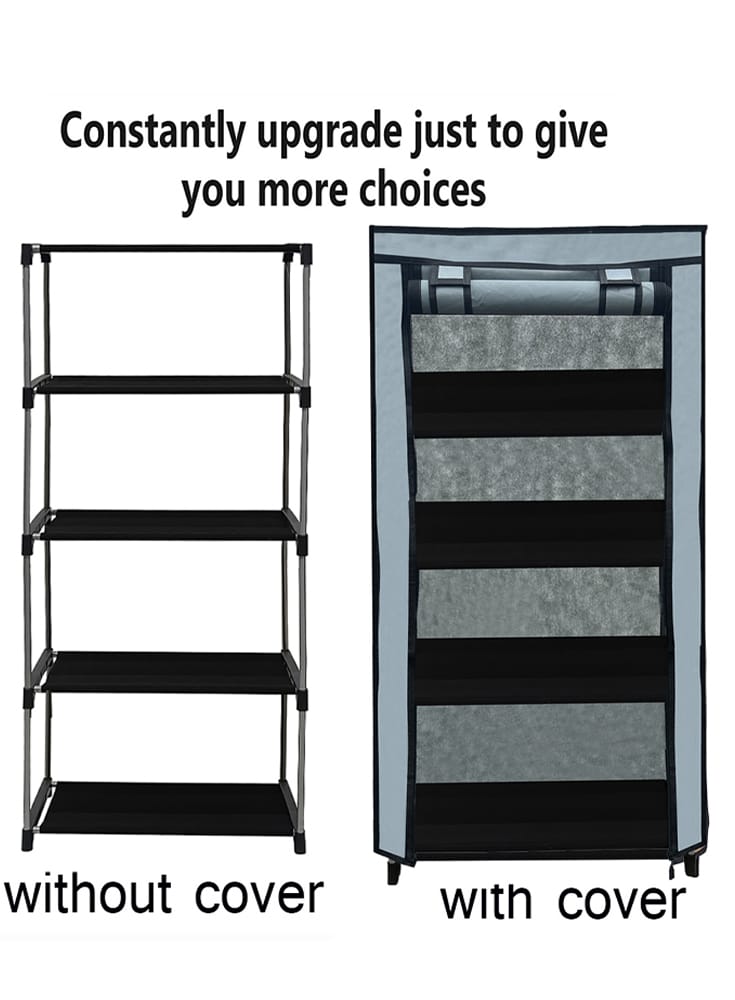 PHILOSHOP 4-Shelves Durable Metal Frame Modular Collapsible Wardrobe with 10-Inch Gapping in each Shelf  & 100 GSM Fabric 