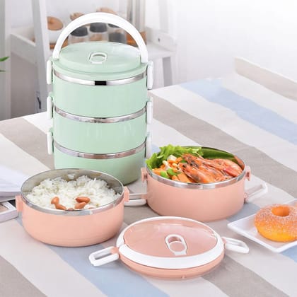 3 Layer Stainless Steel Hot Lunch Box (Random Color)