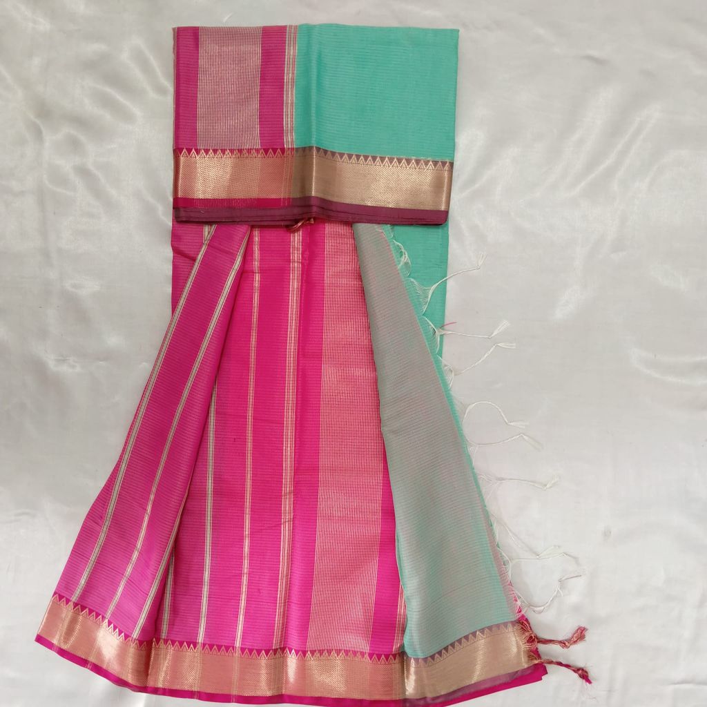 Cotton Saree with Blouse - Mint Green